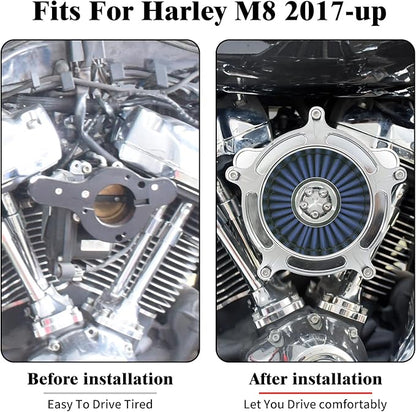 HDBUBALUS Motorcycle Air Filter Air Cleaner Intake System Cleaner Fit For Harley M8 Touring 2017-2023 Softail 2018-2024 Trike 2017-2025 Chrome