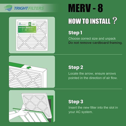 10x10x1 Air Filter 6 Pack, Durable MERV 8 Pleated Home HVAC AC Furnace Filters, Lightweight Compact Air Conditioner Filter Replacement