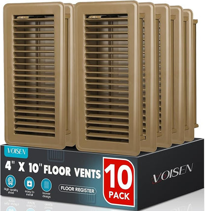 VOISEN Floor Register 4x10, 10 Pack Brown Floor Register Vents,Heavy Duty Steel Walkable Floor Vents,Vent Covers for Home Floor