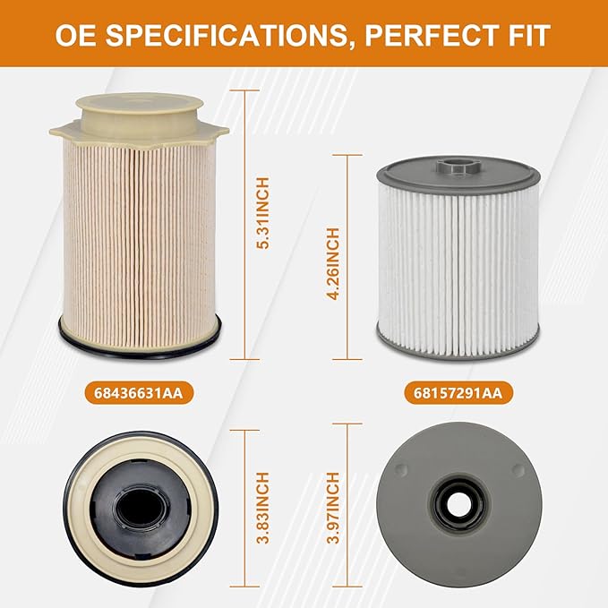 Marsram Fuel Filter for Ram 2500 3500 4500 5500 6.7 Cummins Diesel, Fuel Filters fit for 2019 2020 2021 2022 2023 Dodge Ram, 2 Set Fuel Filter Water Separator Kit Replace 68157291AA 68436631AA