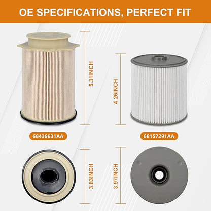 Marsram Fuel Filter for Ram 2500 3500 4500 5500 6.7 Cummins Diesel, Fuel Filters fit for 2019 2020 2021 2022 2023 Dodge Ram, 2 Set Fuel Filter Water Separator Kit Replace 68157291AA 68436631AA