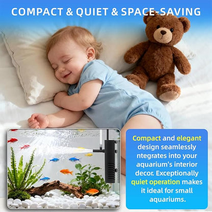 Submersible Internal Aquarium Filter Multiple Function Powerful Pump Fish Tank Filter for 2-10 Gallon Tanks 53 GPH 2.5W