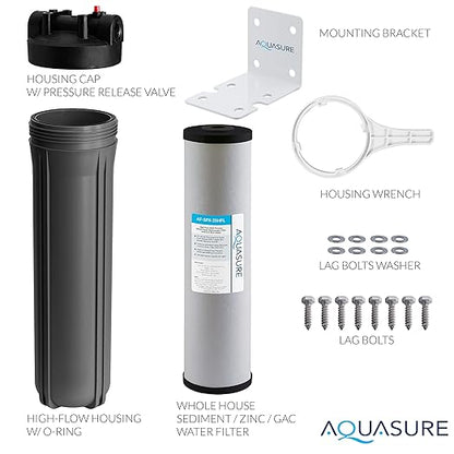 Aquasure Fortitude V2 Series Whole House Multi-Purpose Sediment/Carbon/Siliphos Anti-Rust, Bacteria & Scale Inhibiting Water Filter System, Large Size | Reduces Chlorine, Taste & More (AS-FL-25SPX)