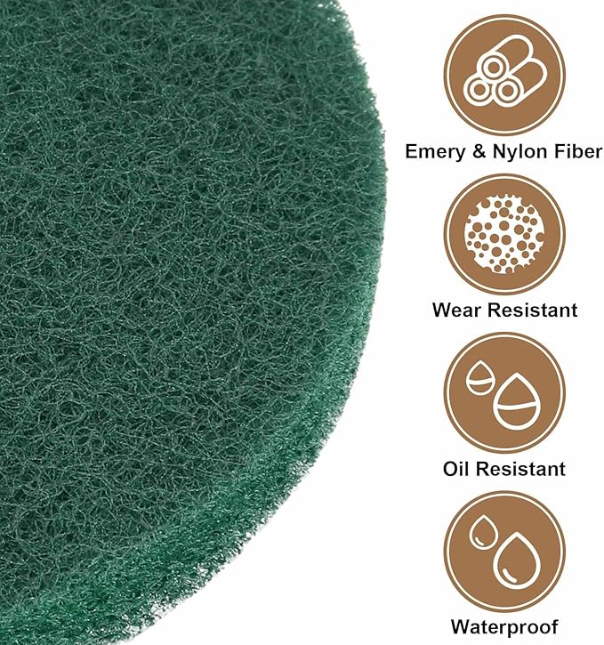 HARFINGTON 24pcs Scrubber Scouring Pads 180 Grits 4 Inch Drill Power Brush Hoop and Loop Surface Conditioning Disc Drill Scuffing Disc Scrub Pads for Home Kitchen Cleaning, Green