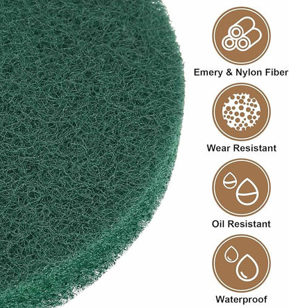 HARFINGTON 24pcs Scrubber Scouring Pads 180 Grits 4 Inch Drill Power Brush Hoop and Loop Surface Conditioning Disc Drill Scuffing Disc Scrub Pads for Home Kitchen Cleaning, Green