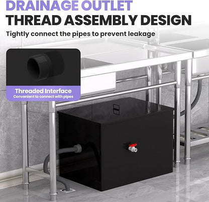 40 LBS Commercial Grease Trap Carbon Steel Interceptor, 15 GPM Flow Rate Under Sink Design, Dual Filter Tube for Restaurant Home Kitchen Food Processing Plant Wastewater Separation