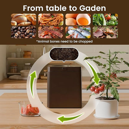 TOPZEE Electric Composter:3L Kitchen Compost Bin Countertop Indoor Odorless, Kitchen Composter Auto-Cleaning, Turns Waste into Natural Fertilizer with a Single Button, Dark Brown