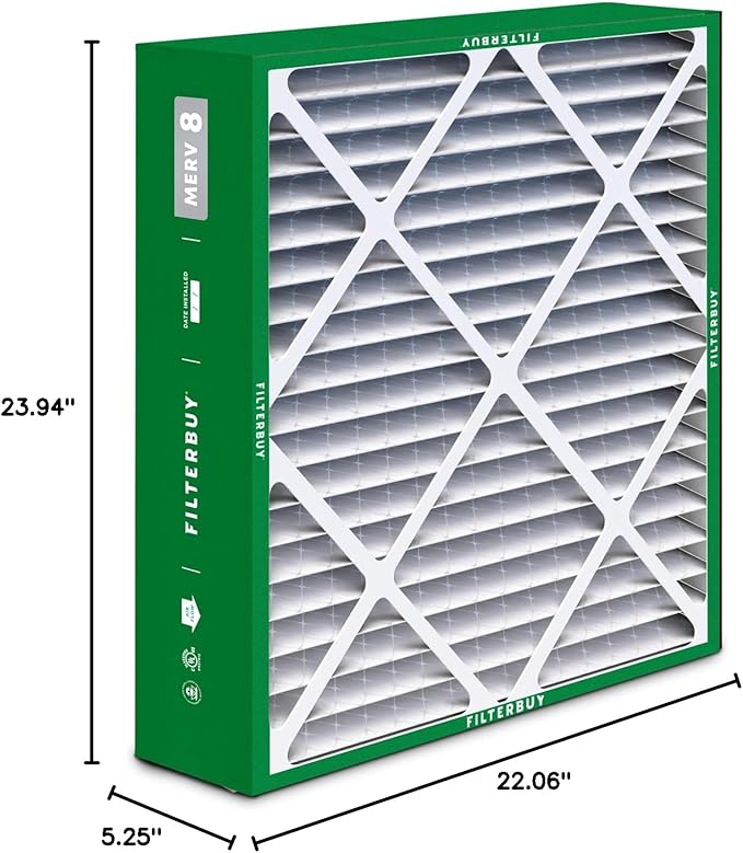 Filterbuy 22x24x5 Air Filter MERV 8 Essential Dust & Allergy Defense (4-Pack), Electrostatic Pleated HVAC AC Furnace Filters for Amana, Goodman, and Five Seasons (Actual Size: 22.06 x 23.94 x 5.25)