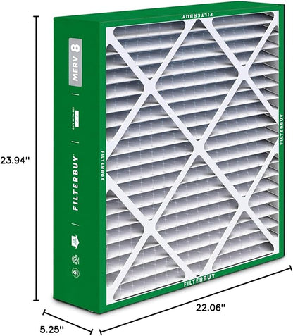 Filterbuy 22x24x5 Air Filter MERV 8 Essential Dust & Allergy Defense (4-Pack), Electrostatic Pleated HVAC AC Furnace Filters for Amana, Goodman, and Five Seasons (Actual Size: 22.06 x 23.94 x 5.25)