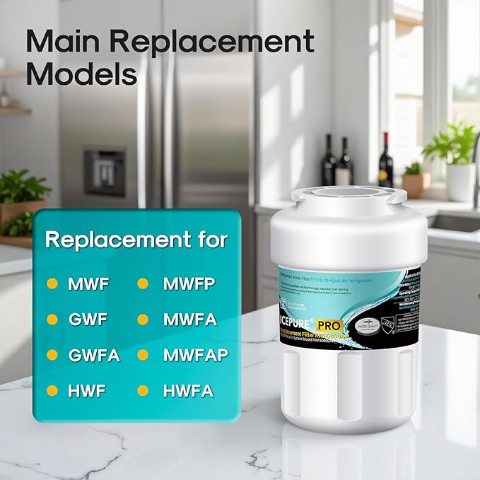 ICEPURE PRO RWF0600AH NSF/ANSI 401 NSF/ANSI 53 Certified Replacement For GE MWF Refrigerator Water Filter, MWFINT, MWFA, HDX FMG-1, GSE25GSHECSS, 46-9991, GSH25JSDDSS, GSHS6LGBBHSS, PC75009, 4PACK