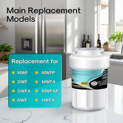 ICEPURE PRO RWF0600AH NSF/ANSI 401 NSF/ANSI 53 Certified Replacement For GE MWF Refrigerator Water Filter, MWFINT, MWFA, HDX FMG-1, GSE25GSHECSS, 46-9991, GSH25JSDDSS, GSHS6LGBBHSS, PC75009, 4PACK
