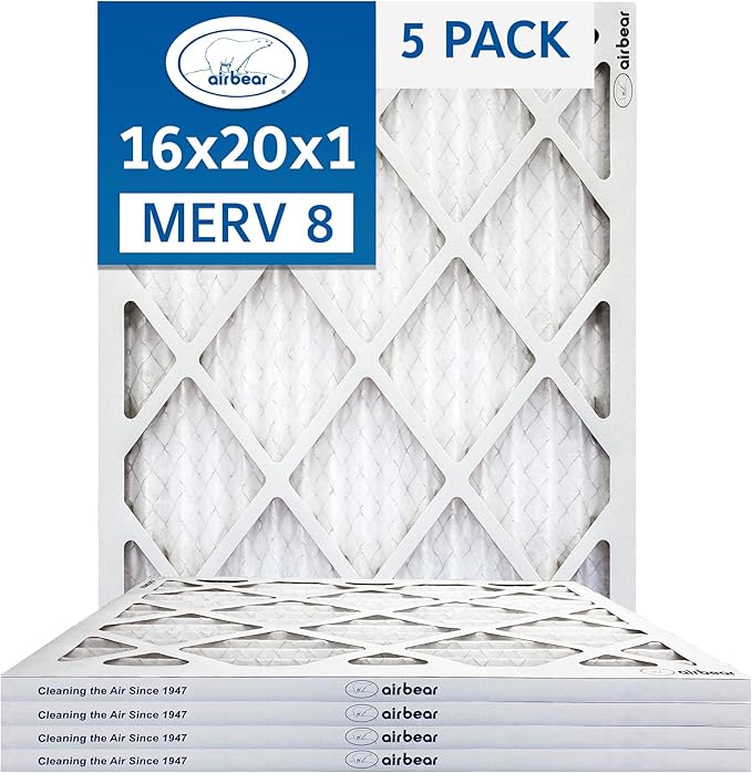 16x20x1 Air Filter MERV 8 (5-Pack) TRION Air Bear Pleated HVAC Air Filter Replacement (Actual Size: 15.50 x 19.50 x 0.75 Inches) Comparable to MPR 600, FPR 4-5