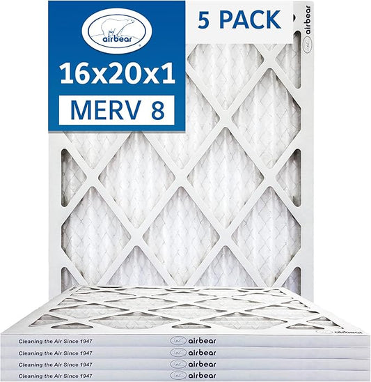 16x20x1 Air Filter MERV 8 (5-Pack) TRION Air Bear Pleated HVAC Air Filter Replacement (Actual Size: 15.50 x 19.50 x 0.75 Inches) Comparable to MPR 600, FPR 4-5