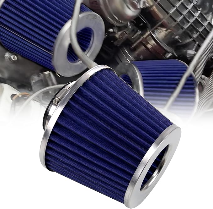RYANSTAR RACING 63mm 2.5" High Flow Round Tapered Cone Cool Air Filter Cleaner with Top Filter Design Short 153mm tall Blue