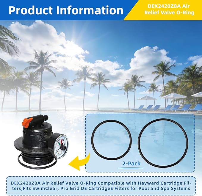 DEX2420Z8A Air Release Valve O-Ring Kit Compatible with Hayward SwimClear for Pro-Grid DE Filters, Fits C2020 C3020 DE2420 DE3620 Cartridge Filter Repair Parts - 1 Set of Replacement Seals