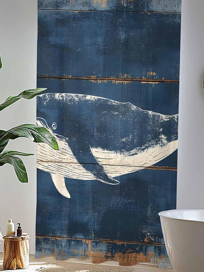 Sheer Curtains 96 Inches Long, Summer Whale Blue Semi Sheer Curtains Light Filtering Window Treatment, Coastal Ocean Vintage Wooden Grain Privacy Voile Drapes for Living Room Bedroom 52x96 Inch
