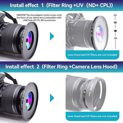 49mm Lens to 67mm Camera Lens Adapter,49mm to 67mm Filter Step-Up Adapter Ring,Compatible All 67mm Filter Accessory