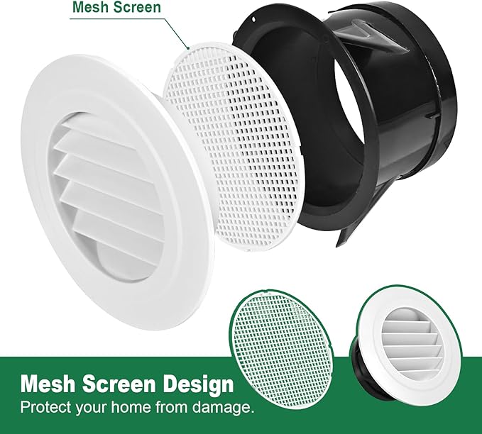Soffit Vents 6 Inch, Round Exhaust Air Vent Cover with Built-in Fly Screen for Bathroom Kithchen Office Home, White 4P