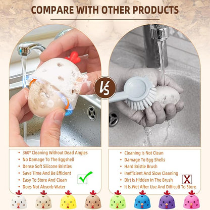 Egg Brush Cleaner, Egg Scrubber Tool for Fresh Eggs, Egg Washer Cleaner Scrubber, Easter Gifts Creative Chicken Shape Egg Wash Brush Silicone Washing Egg Tool - Green