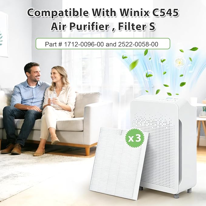3 Pack C545 Replacement Filter Compatible with Winix C545 Air Purifier, True HEPA High Efficiency, Replaces Filter S 1712-0096-00 and 2522-0058-00, HEPA Filter Only