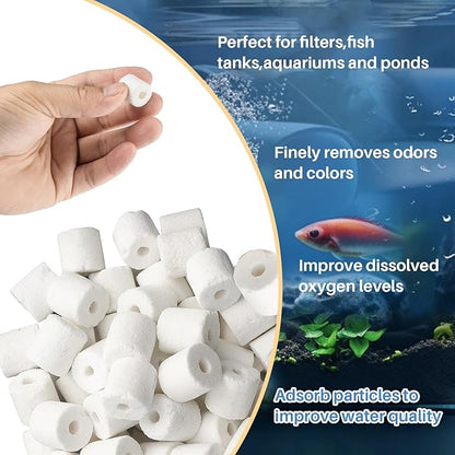 Sukh 3 Bags Ceramic Rings for Aquarium Filter - 425g Bio Ceramic Media Balls Replacement Biological Material Remover for Aquarium,Fish Tank,Pond,Canister Filter with 3 Mesh Bags