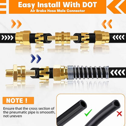 32PCS Brass DOT Air Brake Hose End Fitting Kit - J1402 Sleeve Tube Assortment for Replacement, Assembly (Connector, Union and Sleeve)