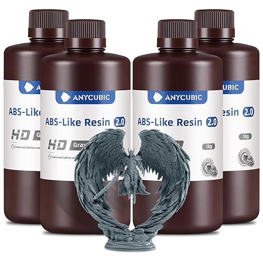 ANYCUBIC 2nd Gen Resin Technology ABS-Like Resin 2.0 Bundle, 3D Printer Resin with High Toughness, More Precise Details, Wide Compatibility for All LCD Resin 3D Printers (HD Grey, 4kg in Total)