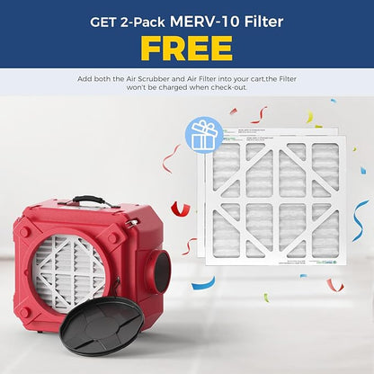 ALORAIR Air Scrubber with 3 Stage Filtration, Stackable Negative Air Machine for Industrial and Commercial Use, Heavy Duty Air Cleaner with MERV-10 Filter, HEPA/Activated carbon Filter, Red