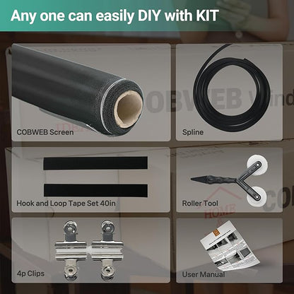 Premium Window Screen DIY KIT 39" 51" Blocks Rain, Pet Scratch, Pollen, Fine Dust 99%, 30Mesh Durable New Material, DIY Tools Included (W51in X L99ft)