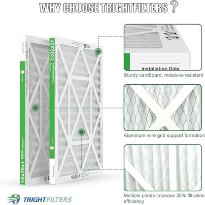 16x20x1 Air Filter 4 Pack, Durable MERV 8 Pleated Home HVAC AC Furnace Filters, Lightweight Compact Air Conditioner Filter Replacement
