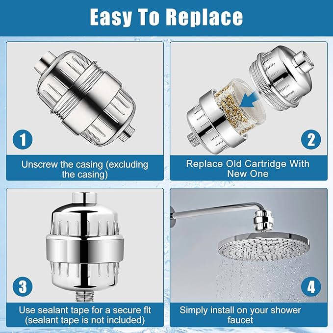 2 Pack 3 Stage Shower Filter Cartridge Replacement for Aqua Bliss SF100/SF220/SFC100/SFC220 (2-Pack) – Crystal-Clear Housing Shows Filter Media – Activated Carbon, Calcium Sulfite & KDF