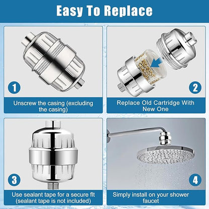 2 Pack 3 Stage Shower Filter Cartridge Replacement for Aqua Bliss SF100/SF220/SFC100/SFC220 (2-Pack) – Crystal-Clear Housing Shows Filter Media – Activated Carbon, Calcium Sulfite & KDF