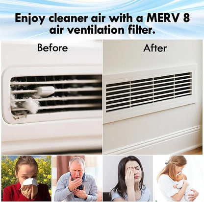18 x 140" Air Vent Filters, Cut-to-Size MERV 8 Filter Material, Triple Layer HVAC Furnace Vent Filters for Home, Floor, Ceiling, Grilles - Includes 48PCS Adhesive Hook Tape.