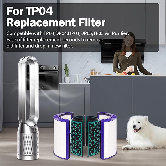 TP04 Replacement Filter for Dyson Air Purifier TP04 HP04 DP04 Pure Cool Fan Hot Tower Fan, 360 Combi Glass HEPA + 2-in-1 HEPA Filters for TP04 Tower Purifying Fan