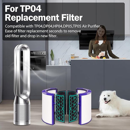 TP04 Replacement Filter for Dyson Air Purifier TP04 HP04 DP04 Pure Cool Fan Hot Tower Fan, 360 Combi Glass HEPA + 2-in-1 HEPA Filters for TP04 Tower Purifying Fan