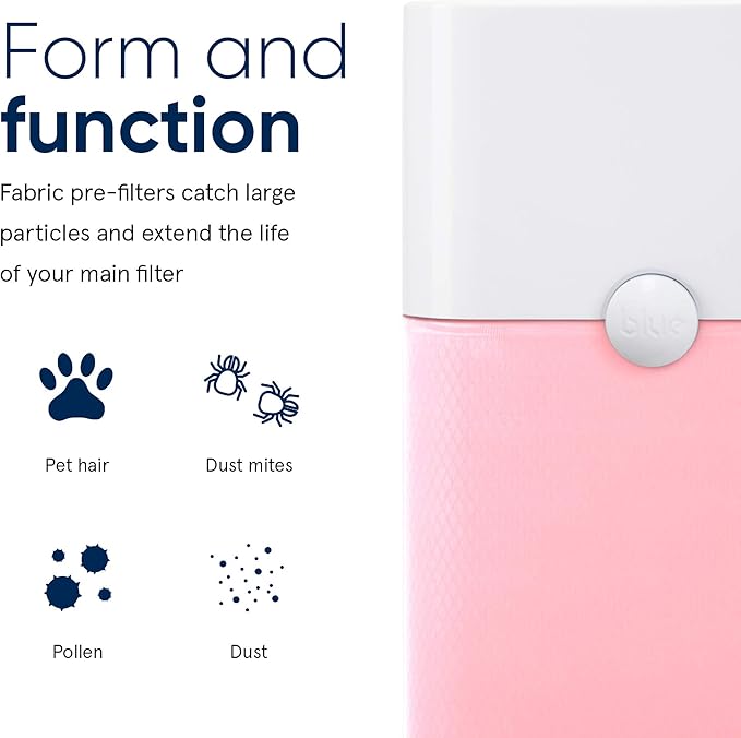 BLUEAIR Blue Pure 121 Pre-Filter, Washable Fabric Traps Pollen Pet Hair Dust, Crystal Pink