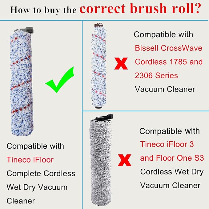 Replacement Roller for iFloor Wet Dry Cordless Vacuum Cleaner Note: Not for iFloor One s3 s5, 2 Pack Roller Brush, 4 Pre-Filter Foam.