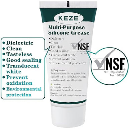 KEZE Food Grade Silicone Grease Pool Lube Tube O Rings Lubricant for Plumber Faucet Gasket Water Filter Rubber Seal Silicon Grease with Brush 1 oz 2-Pack