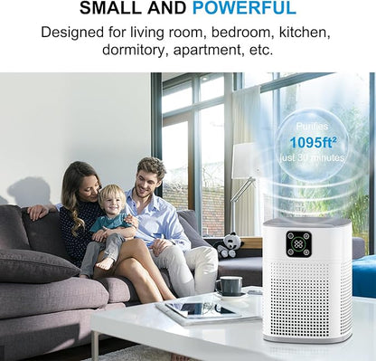 2 Pack Air Purifiers for Home Bedroom up to 2190ft², Honeyuan H13 HEPA Air purifier with 360°Air Intake, 3 Fan Speeds, White