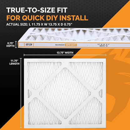 Tiger Tough MERV 10 Air Filters, 12x14x1 – MPR 1000 Pleated HVAC AC Furnace Filter Replacement for Home, Pack of 4