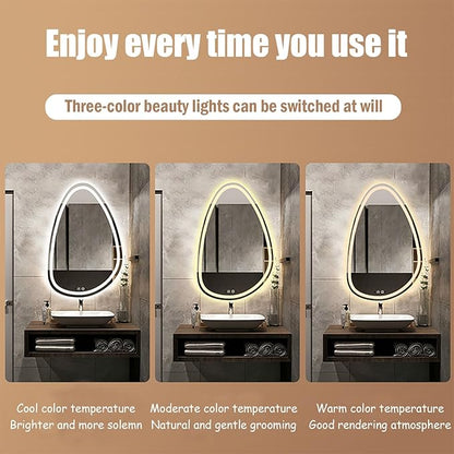 JSLJDM 500 X800 mm Illuminated Backlit LED Bathroom Mirror, Wall Mounted Multifunction Bathroom Vanity Mirror with Lights and Demister Pad, Energy-Saving Illuminated Smart Mirror