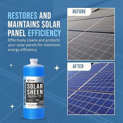 Solar Panel Cleaner Solar Sheen (Makes 128 Gallons) - Super Concentrated Glass & Solar Panel Cleaning, Remove Oils, Fingerprints & Water Spots - (32 oz)