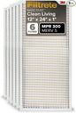 Filtrete 12x24x1 Air Filter, MPR 300, MERV 5, Clean Living Basic Dust 3-Month Pleated 1-Inch Air Filters, 6 Filters