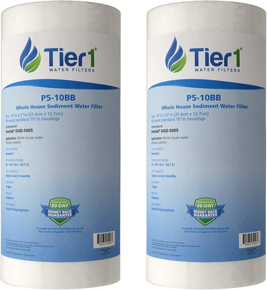 Tier1 5 Micron 10 x 4.5 Water Filter | Spun Wound Polypropylene Whole House Water Filter Cartridge | Replacement for Pentek DGD-5005, WDGD-5005, 155357-43 | 4.5 x 10 Water Filter (2-Pack)