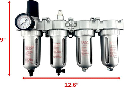 4 STAGE HIGH DUTY INDUSTRIAL GRADE ULTRA CLEAN FILTER REGULATOR COALESCING DESICCANT DRYERS SYSTEM FOR COMPRESSED AIR LINES METAL BOWLS GREAT FOR PAINT SPRAY AND PLASMA CUTTER (1/2"NPT AUTO DRAIN)