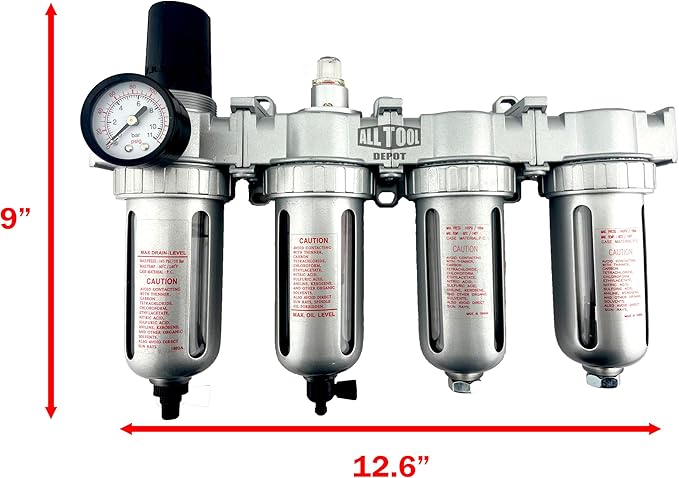 4 STAGE HIGH DUTY INDUSTRIAL GRADE ULTRA CLEAN FILTER REGULATOR COALESCING DESICCANT DRYERS SYSTEM FOR COMPRESSED AIR LINES METAL BOWLS GREAT FOR PAINT SPRAY AND PLASMA CUTTER (1/4"NPT AUTO DRAIN)