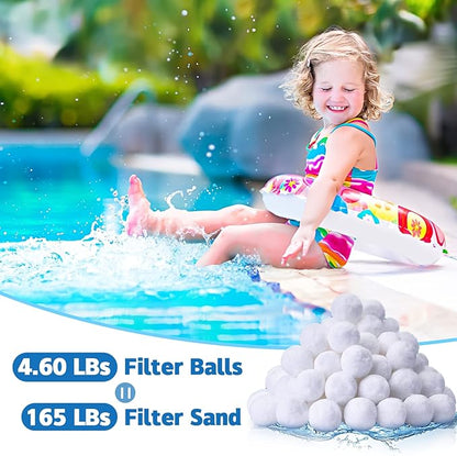 QwayHome 4.6 lbs Pool Filter Balls, Reusable Filter Sand Balls for Above Ground Pool Sand Pump, Pool Filter Sand Alternative, Eco-Friendly Fiber Filter Balls, Replace 165 lbs Filter Sand, White