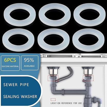 6PCS 57mm (2.24") Flat Silicone Sealing Gaskets - Leak-Proof Washers for Kitchen Sink Drain, Waste Pipe & Inclined Sliding Joints