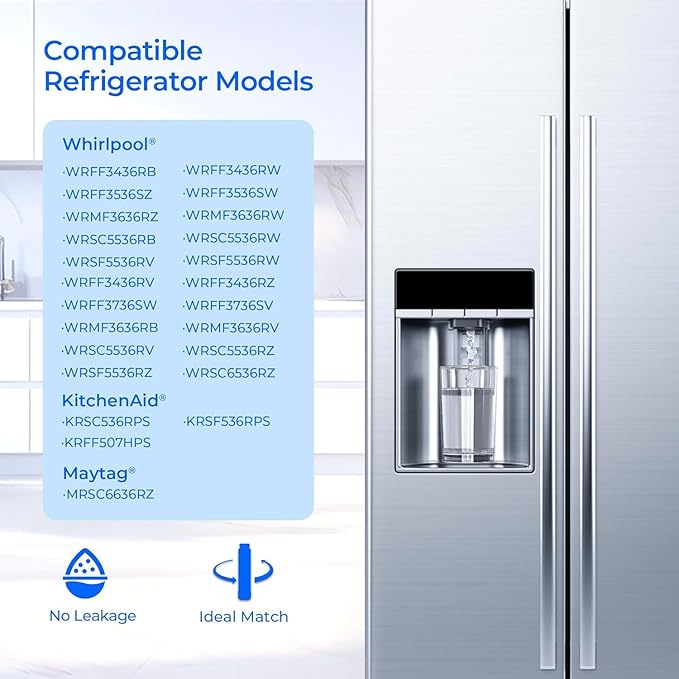 EDRARXD1 Water Filter Replacement, Compatible with Whirlpool WHRARXD1, Everydrop Filter A, EDRARXD1B, Whirlpool WRFF3436RZ, WRMF3636RZ, WRSC5536RZ, WRSF5536RZ, KitchenAid KRFF507HPS, 3 Pack