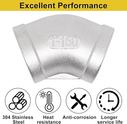 45 Degree Elbow 1PCS, 1" NPT Female x 1" NPT Female 304 Stainless Steel Pipe Fitting, Connector Coupler Apply to Outdoor/Garden/Industrial